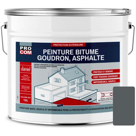 Procom – Peinture bitume 10 litres – Finition mate antidérapante – Haute protection contre UV et intempéries – Pour surfaces en bitume et goudron - 575d5e