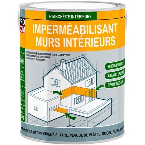 Procom – Résine d'étanchéité mur intérieur 2.5L – Anti-humidité et salpêtre – Pénétrant pour plâtres, briques, ciment et béton – Invisible et durable