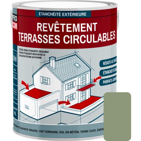 Procom – Peinture d'étanchéité pour terrasse et balcon – 2.5 litres – Résistante aux infiltrations d'eau – Application en 2 couches - 8a9977