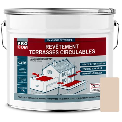 Procom – Résine d'étanchéité imperméabilisation terrasse circulable – 10 litres – Résistante aux micro-fissures et aux agressions climatiques – Application rapide - E2CCBA