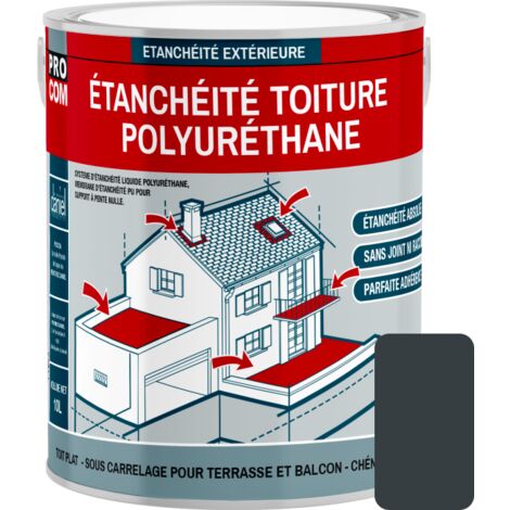 Procom – Résine d'étanchéité polyuréthane pour toiture terrasse – Membrane continue sans joint – Résiste à l'eau stagnante et aux UV – Application facile au rouleau