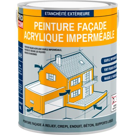 Procom – Peinture façade acrylique imperméable – Protection jusqu'à 10 ans – Pour façades à relief et crépies – 2,5L