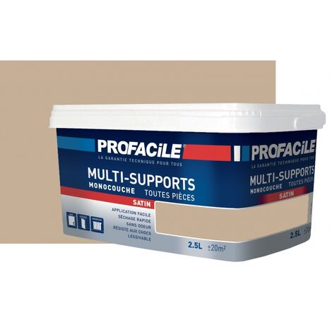 Peinture intérieure multi-supports, satin, murs, plafonds, boiseries, radiateurs, sans odeur, plusieurs teintes PROFACILE Taupe 2.5 litres