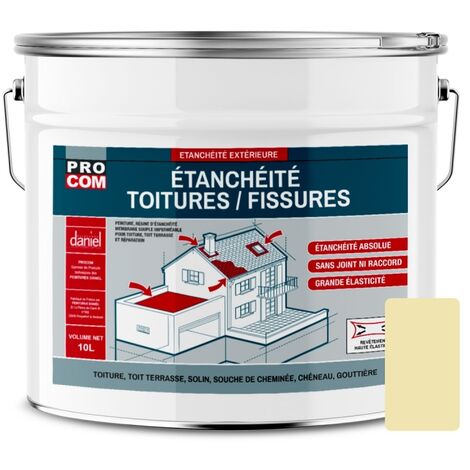 Peinture, résine d'étanchéité toiture, réparation tuiles, fissures, anti-fuites, décore, protège, plusieurs coloris PROCOM F1E6B2 10 litres