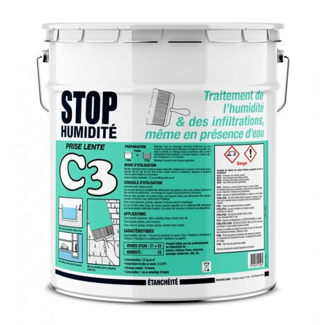 Procom – Enduit d'étanchéité C3 Stop Humidité – Imperméabilise murs et sous-sols – Résistance 20 bars – Application sur béton et maçonnerie – 5 Kg