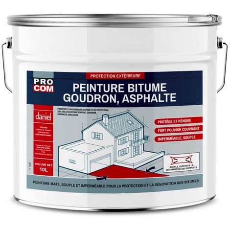 Peinture bitume, résine sol enrobé bitumeux, asphalte, goudron, macadam PROCOM ffffff 10 litres