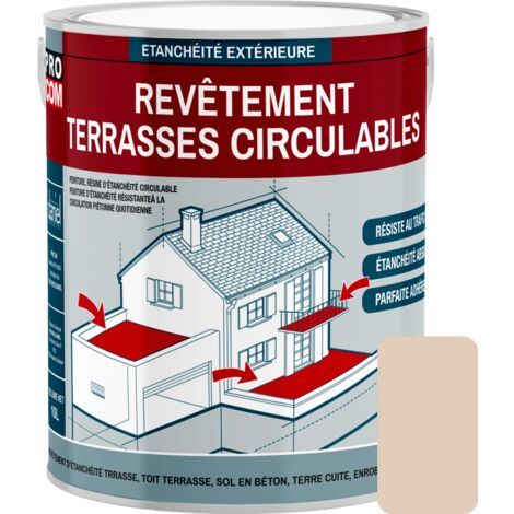 Procom – Peinture résine d'étanchéité pour terrasse et balcon 2.5L – Imperméabilisant pour béton et bitume – Résistance aux intempéries - E2CCBA