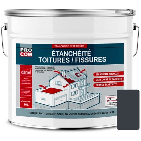 Peinture, résine d'étanchéité toiture, réparation tuiles, fissures, anti-fuites, décore, protège, plusieurs coloris PROCOM 383e42 10 litres