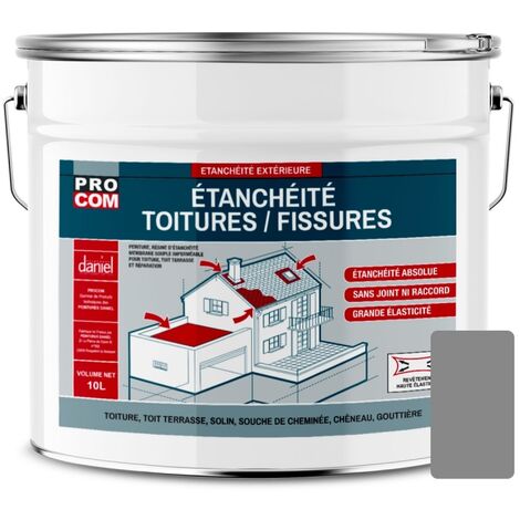 Peinture, résine d'étanchéité toiture, réparation tuiles, fissures, anti-fuites, décore, protège, plusieurs coloris PROCOM 888888 10 litres