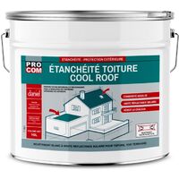 Procom – Peinture toiture étanche Cool Roof – Peinture réfléchissante blanche – Réduit la chaleur de 30°C – Certification étanchéité W3 – 10 litres
