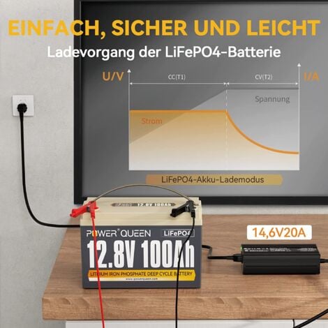 Timeusb LiFePO4 ladegerät 14,6V 20A Batterieladegerät 12V für
