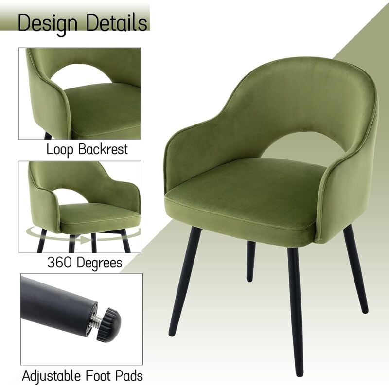 Woltu Dining Chairs Kitchen Counter Chair Lounge Leisure Living Room Corner Chair Dark Green Velvet Reception Chair With