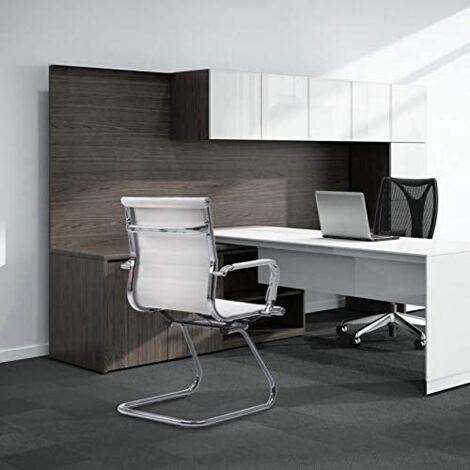 Meeting Office Chairs Set of 2 in PU Leather Reception Chairs Cantilever for Boardroom Conference, White, Wahson