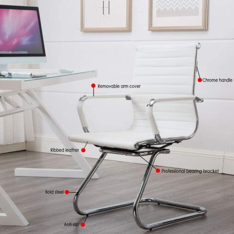 Meeting Office Chairs Set of 2 in PU Leather Reception Chairs Cantilever for Boardroom Conference, White, Wahson