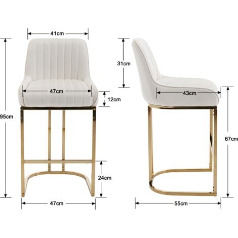 Bar Stools Set of 2 Velvet Armless Breakfast Kitchen Counter Stools with Metal Frame Bar Chairs for Home Bar Restaurant, White, Wahson