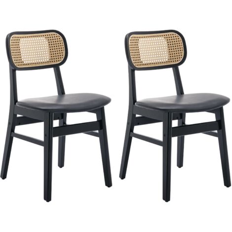 Wahson Dining Chairs 2Pcs Upholstered in PU Leather Retro Rustic Kitchen Chairs with Wooden Legs for Living Room Restaurant, Black (1/5)