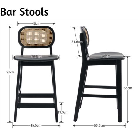 Bar Stools Set of 2 Upholstered in PU Leather Mid Century Counter Chairs with Wood Legs Breakfast Bar Chairs for Home Kitchen, Black, Wahson
