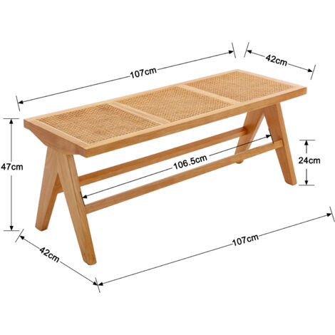 Dining Bench in Rattan Wood Rustic Ottoman Bench Seat Bench Footstool for Kitchen Living Room Entryway, Natural Wood, Wahson