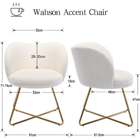 Accent Chair in Faux Fur Modern Occasional Tub Chair Comfty Cocktail Armchair with Scalloped Backrest for Bedroom Living Room, White, Wahson