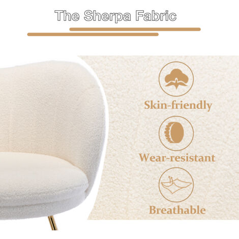 Accent Chair in Faux Fur Modern Occasional Tub Chair Comfty Cocktail Armchair with Scalloped Backrest for Bedroom Living Room, White, Wahson