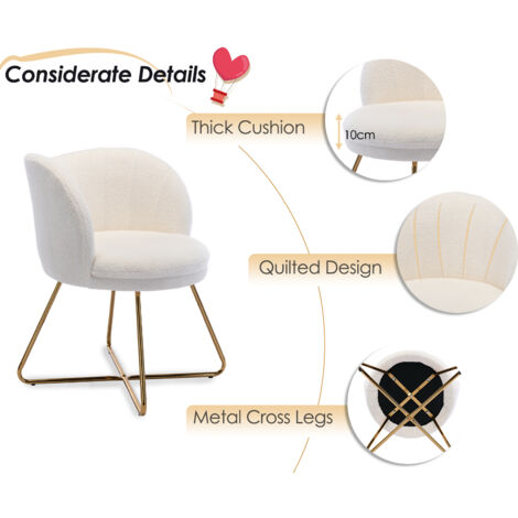 Accent Chair in Faux Fur Modern Occasional Tub Chair Comfty Cocktail Armchair with Scalloped Backrest for Bedroom Living Room, White, Wahson