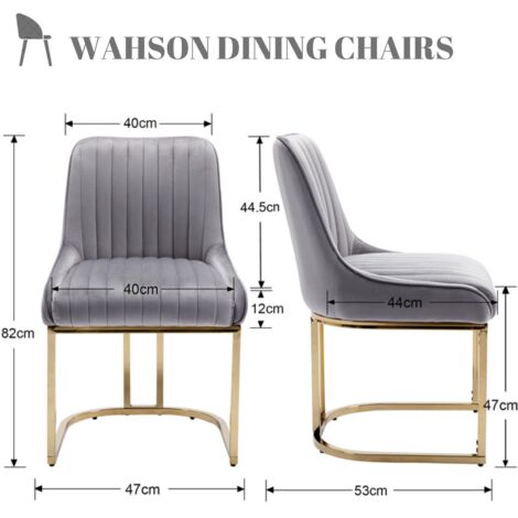 Dining Chairs Set of 2 in Velvet Upholstered Kitchen Corner Chairs with Golden Metal Frame for Dining Living Room Restaurant, Grey, Wahson