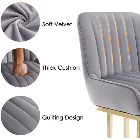 Dining Chairs Set of 2 in Velvet Upholstered Kitchen Corner Chairs with Golden Metal Frame for Dining Living Room Restaurant, Grey, Wahson