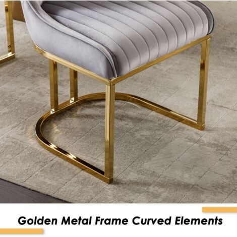 Dining Chairs Set of 2 in Velvet Upholstered Kitchen Corner Chairs with Golden Metal Frame for Dining Living Room Restaurant, Grey, Wahson