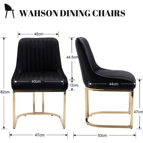Dining Chairs Set of 2 in Velvet Upholstered Kitchen Corner Chairs with Golden Metal Frame for Dining Living Room Restaurant, Black, Wahson
