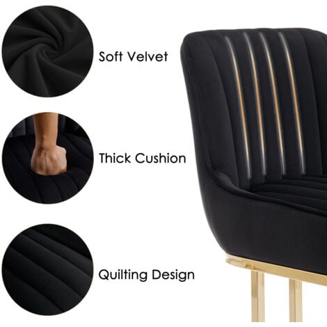 Dining Chairs Set of 2 in Velvet Upholstered Kitchen Corner Chairs with Golden Metal Frame for Dining Living Room Restaurant, Black, Wahson