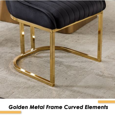 Dining Chairs Set of 2 in Velvet Upholstered Kitchen Corner Chairs with Golden Metal Frame for Dining Living Room Restaurant, Black, Wahson