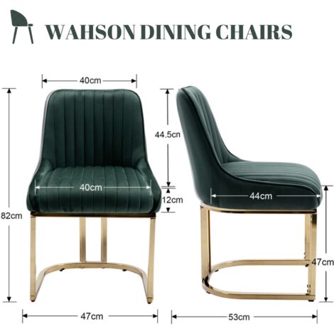 Dining Chairs Set of 2 in Velvet Upholstered Kitchen Corner Chairs with Golden Metal Frame for Dining Room Living Restaurant, Green, Wahson