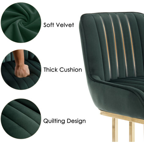 Dining Chairs Set of 2 in Velvet Upholstered Kitchen Corner Chairs with Golden Metal Frame for Dining Room Living Restaurant, Green, Wahson