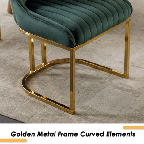 Dining Chairs Set of 2 in Velvet Upholstered Kitchen Corner Chairs with Golden Metal Frame for Dining Room Living Restaurant, Green, Wahson
