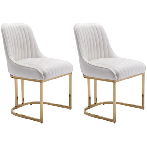 Dining Chairs Set of 2 in Velvet Upholstered Kitchen Corner Chairs with Golden Metal Frame for Dining Living Room Restaurant, White, Wahson