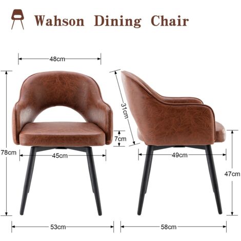 Dining Chairs Set of 2 in PU Leather Swivel Kitchen Corner Chairs Hollow Backrest for Living Room Restaurant, Brown, Wahson