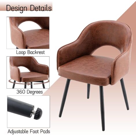 Dining Chairs Set of 2 in PU Leather Swivel Kitchen Corner Chairs Hollow Backrest for Living Room Restaurant, Brown, Wahson