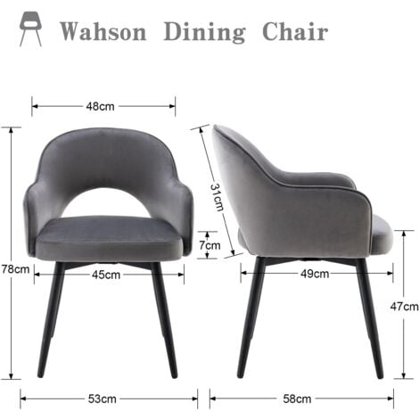 Dining Chairs Set of 2 in Velvet Swivel Kitchen Corner Chairs with Armrest for Dining Living Room, Grey, Wahson