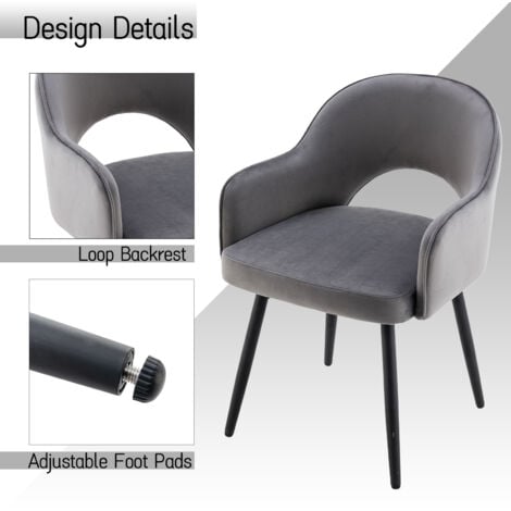 Dining Chairs Set of 2 in Velvet Swivel Kitchen Corner Chairs with Armrest for Dining Living Room, Grey, Wahson