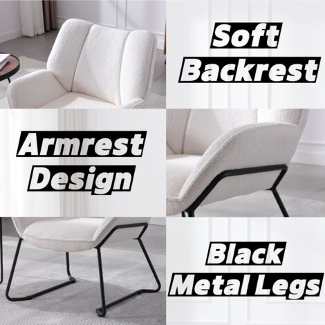Accent Chair Upholstered in Linen Modern Occasional Tub Chair with Black Legs Cocktail Lounge Armchair for Home Bedroom Living Room, White, Wahson