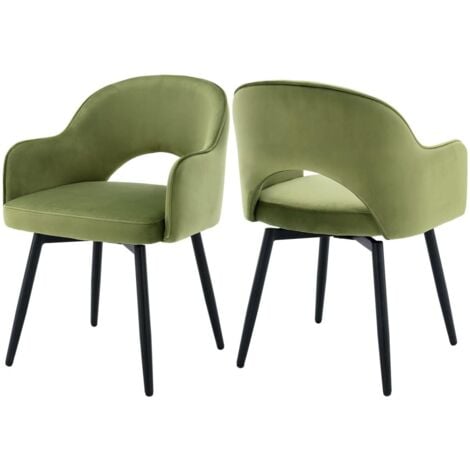 Dining Chairs Set of 2 in Velvet Swivel Kitchen Corner Chairs with Hollow Backrest for Living Room Restaurant, Green, Wahson