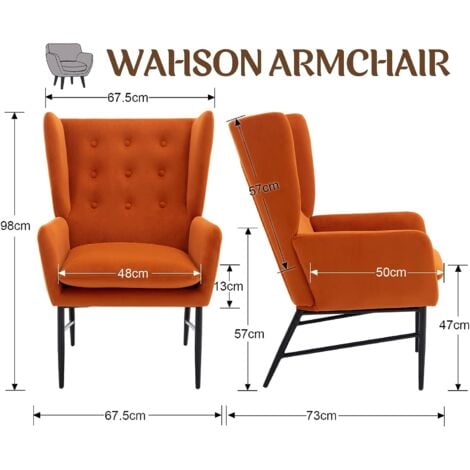 Armchair in Velvet Upholstered Occasional Lounge Chair with Button-tufted Backrest Vintage Leisure Accent Chair for Living Room Bedroom, Orange, Wahson
