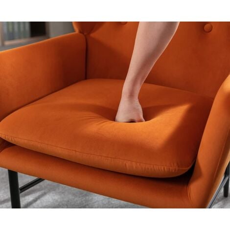 Armchair in Velvet Upholstered Occasional Lounge Chair with Button-tufted Backrest Vintage Leisure Accent Chair for Living Room Bedroom, Orange, Wahson