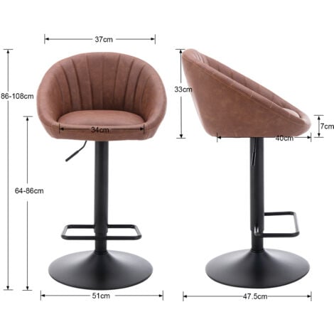Bar Stools Set of 2 in PU Leather Modern Swivel Counter Chairs Height Adjustable for Kitchen Home Bar, Brown, Wahson