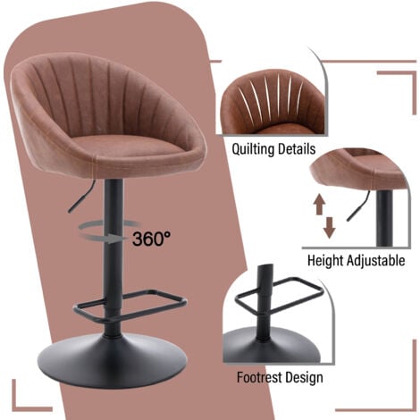 Bar Stools Set of 2 in PU Leather Modern Swivel Counter Chairs Height Adjustable for Kitchen Home Bar, Brown, Wahson