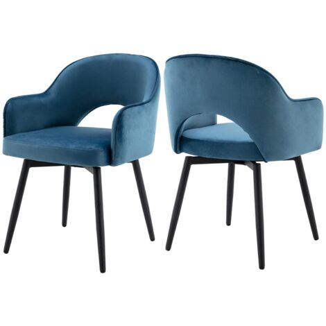 Dining Chairs Set of 2 in Velvet Swivel Kitchen Corner Chairs with Hollow Backrest for Living Room Restaurant, Blue, Wahson