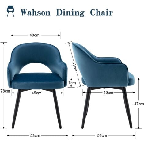 Dining Chairs Set of 2 in Velvet Swivel Kitchen Corner Chairs with Hollow Backrest for Living Room Restaurant, Blue, Wahson