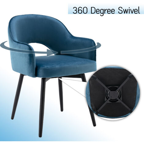 Dining Chairs Set of 2 in Velvet Swivel Kitchen Corner Chairs with Hollow Backrest for Living Room Restaurant, Blue, Wahson