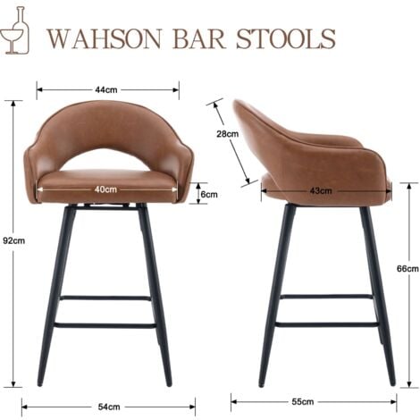 Bar Stools Set of 2 Upholstered in PU Leather Counter Chairs with Hollow Backrest Swivel High Stools for Home Bar, Brown, Wahson