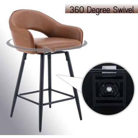 Bar Stools Set of 2 Upholstered in PU Leather Counter Chairs with Hollow Backrest Swivel High Stools for Home Bar, Brown, Wahson